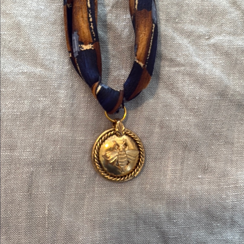 Vintage Scarf Necklace with Bee Pendant - Picture 2 of 3
